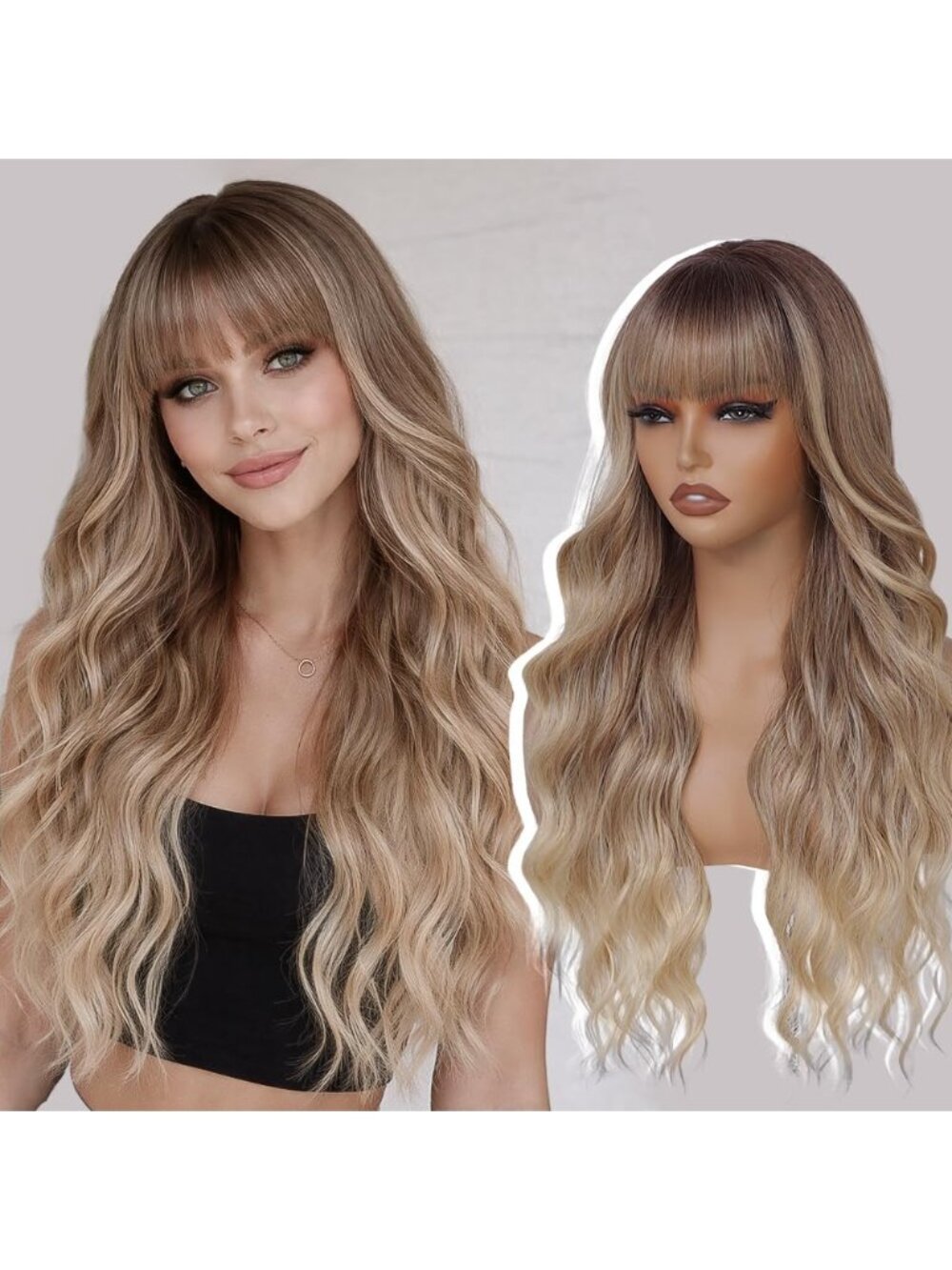26 Inch Women's Ombre Dark Soft Layered Wavy Curly Hair Wig with Natural Shine